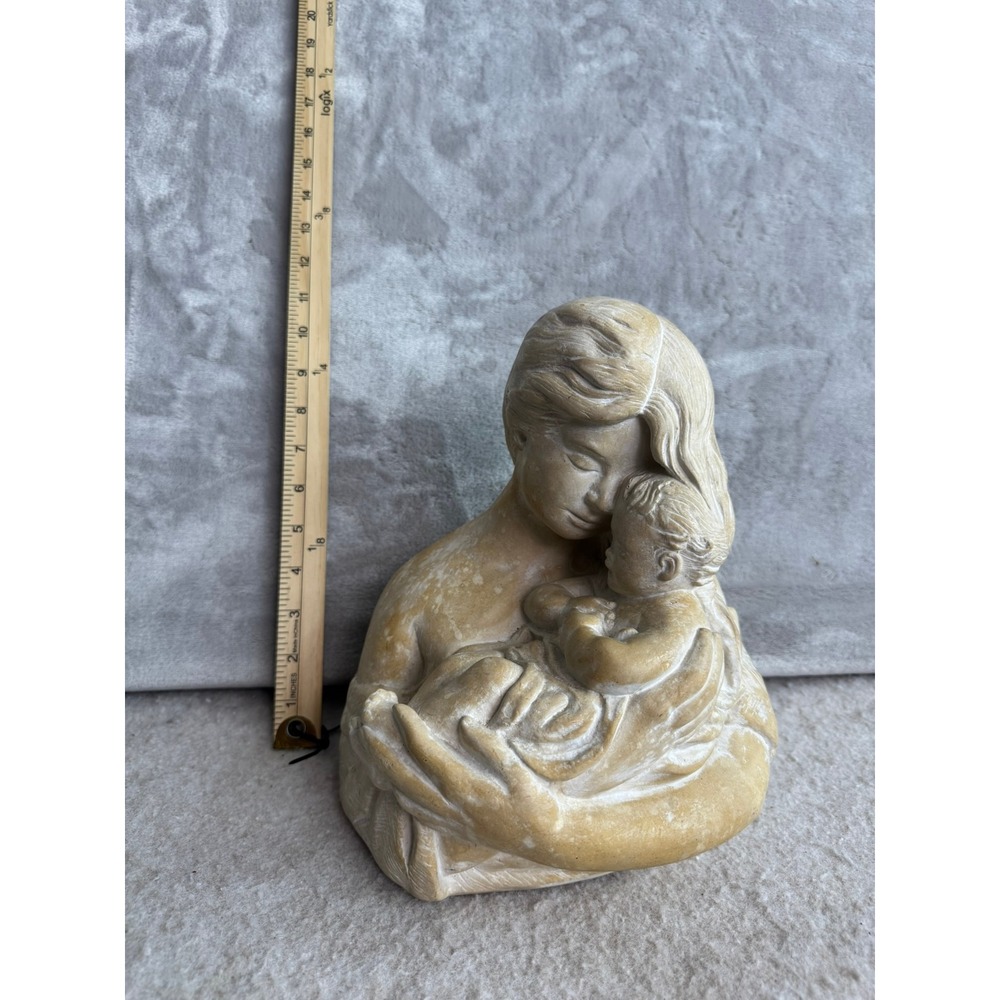 Vintage 1968 William Marotta‎ Mother and Child Chalkware Sculpture Bust Tan 8in